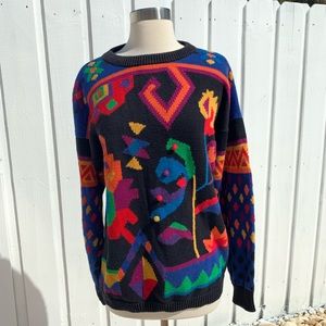 Rafaella Vintage Aztec Color Print Knit Sweater